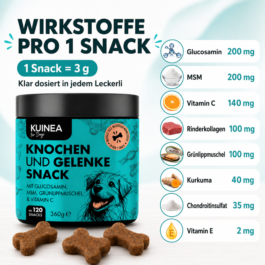 KUINEA for Dogs – Knochen & Gelenke Snack (120 Soft Chews, 360 g)